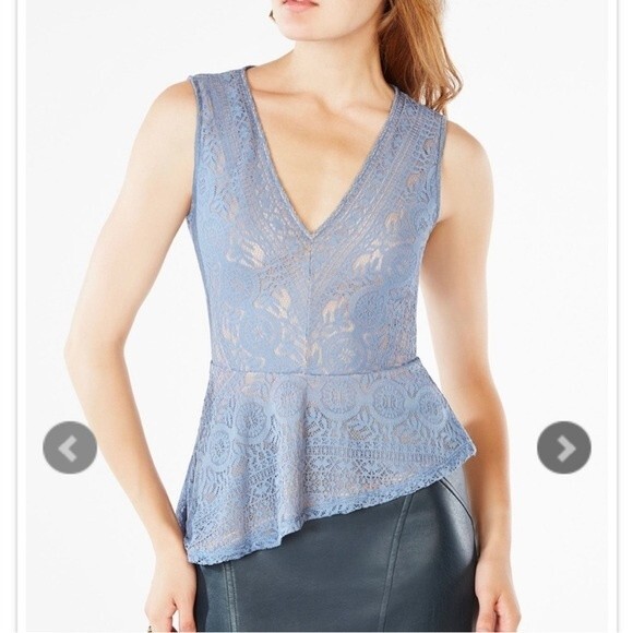 BCBGMaxAzria Tops - BCBGMaxazria “Avalon” Style Blue Lace Asymmetrical Top- Size XSmall